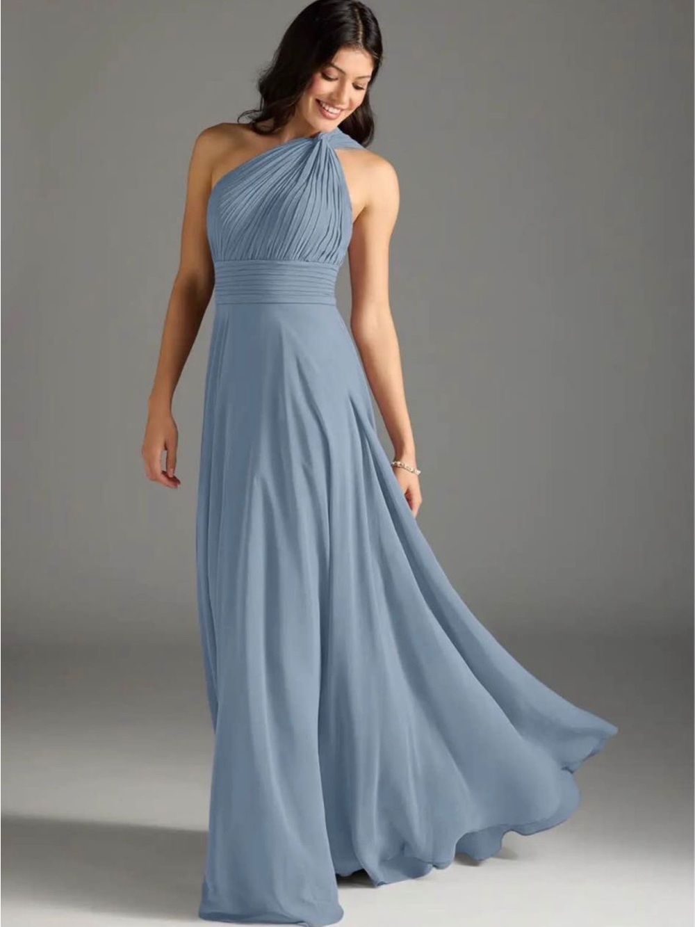Azazie One-Shoulder Pleated Bodice Dress in Dusty Blue - New In Tags
